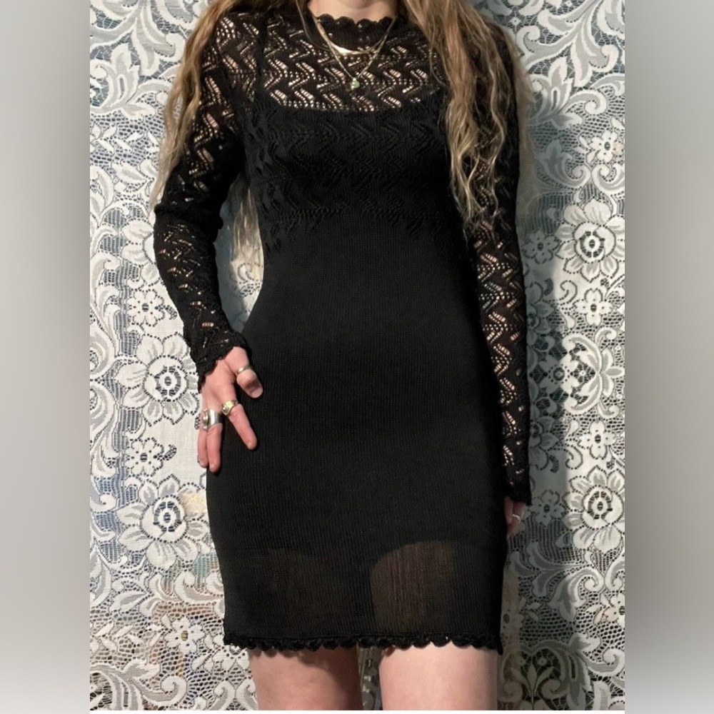 Free People black crochet top sweater dress, XS